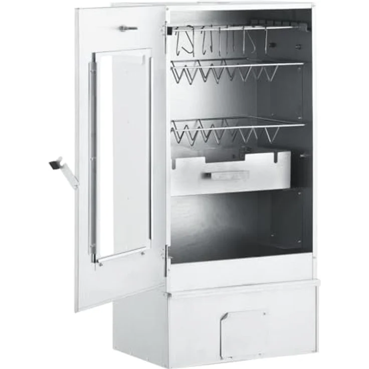 vidaXL Holzkohlegrill Räucherofen Smoker Räucherschrank Grill Räuchern mit Tisch Verzinkter Stahl, inkl. Thermometer und Ablageflächen – Bild 3