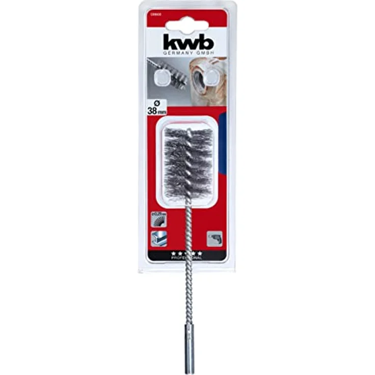 kwb Runddraht-Bürste/Zylinderbürste, fein gewellt, Stahldraht, Ø 38 mm, Drahtbürste für Metall und Stein, inkl. 8 mm Rundschaft für Bohrmaschinen, Rohrbürste für Kessel/Heizung – Bild 2