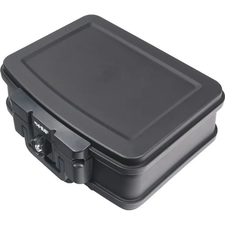 HMF Geldkassette feuerfeste und wasserdichte Dokumentenkassette, Tresor zum Schutz von Wertsachen, 44,5x16,5x33 cm, DIN A4, schwarz