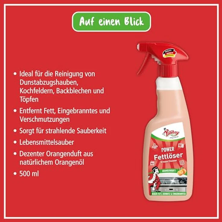 Poliboy 500 ml Power Fettlöser, Küchenreiniger gegen Fett, Eingebranntes & Schmutz mit natürlichem Orangenduft – Bild 4