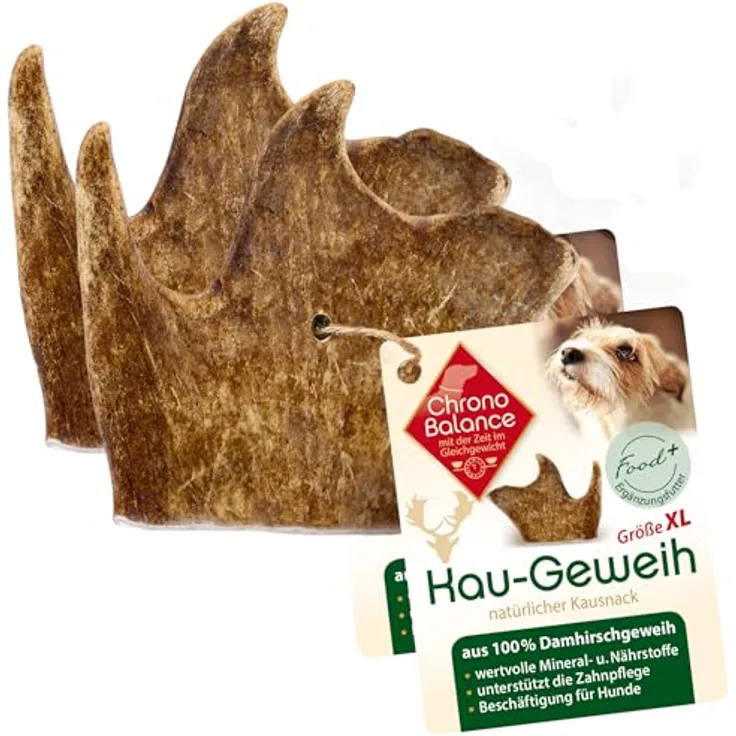 ChronoBalance XL (2er Set) Kaugeweih Damhirsch für Hunde: 100% Geweih Abwurfstange, natürlicher Kausnack zur Zahnpflege, Mineralstoffe & Nährstoffe, deutsche Wälder