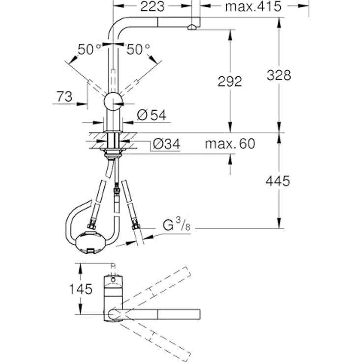Grohe Minta Einhand-Spültischbatterie mit ausziehbarem Auslauf L-Auslauf, Chrom – Bild 3