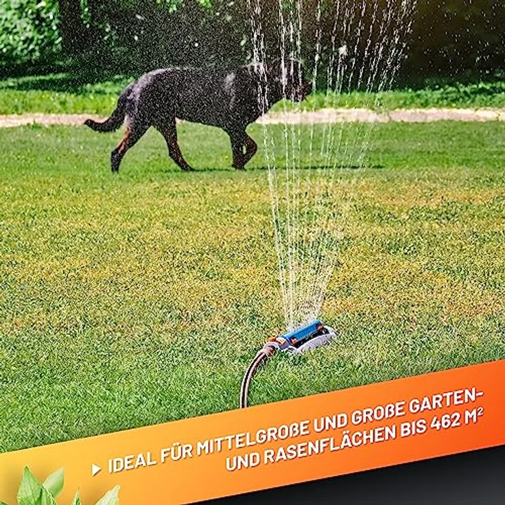 GRÜNTEK Viereckregner Rasensprenger mit Turbo-Motor, Bewässerungsfläche bis 462 m2, 20 Düsen, stufenlos regulierbare Sprengbreite bis 18 m, stoßfester ABS-Kunststoff – Bild 5