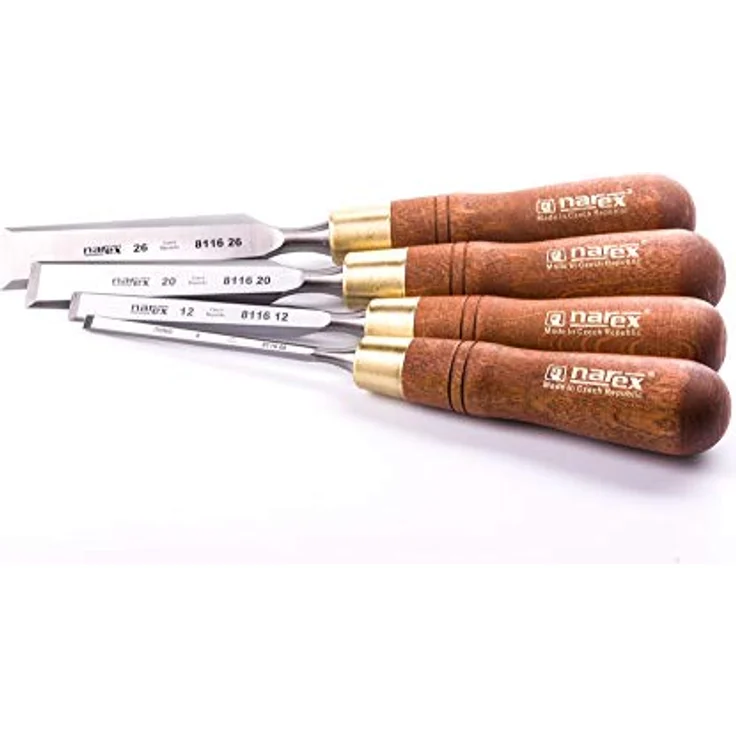 NAREX Premium Meißel-Set mit abgeschrägten Kanten und gebeiztem Hainbuchenholz, gewachste Griffe, 4-teiliges Set – Bild 4