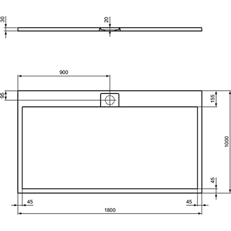 Ideal Standard Ultra Flat S i.life, Rechteckige Duschwanne 180 x 100 cm aus Kunstharz, rutschfest, mattes Finish, Schwarz – Bild 2