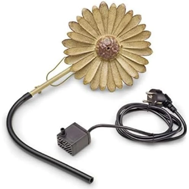AQUANIQUE Speier Set Gänseblümchen grau SSDW 200i, Wasserspiel mit 200 l/h Förderleistung, inkl. Pumpe und 1,5m Kabel, dekorativer Metall-Wasserspeier für Gartendekoration – Bild 1