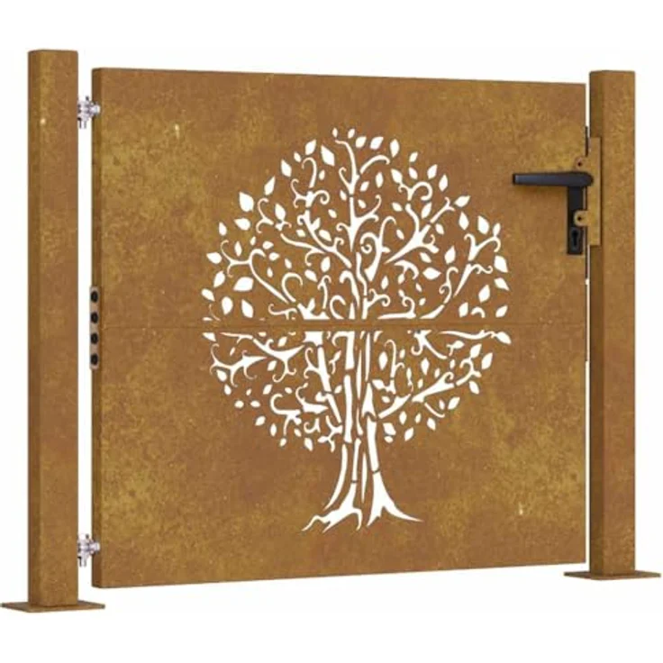vidaXL Gartentor 105x105 cm Cortenstahl Baum-Design Abschließbar Zauntor, Rostig - Preisvergleich – Bild 2