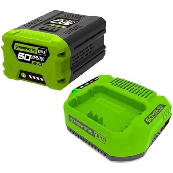 Greenworks 60V 2Ah Akku und Universal-Ladegerät GSK60B2, Li-Ion mit 120W Output, LED-Anzeige und komfortablem Akkueinschub