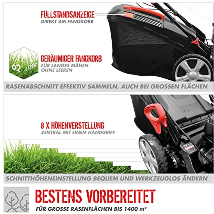 Güde Rasenmäher Benzin ECO WHEELER 464.4 R LI-ES 95461, leistungsstarker 4-Takt Motor, Li-Ion Elektrostart, 62L Grasfangsack, ergonomischer Fahrgriff, pulverbeschichtetes Stahlblechchassis – Bild 3