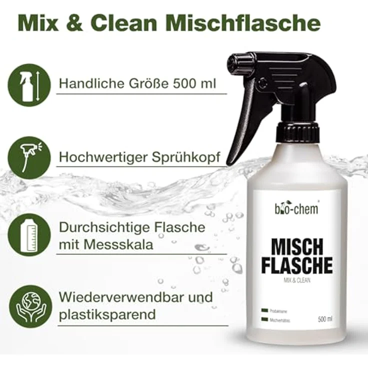 bio-chem Caravan- & Wohnmobilreiniger Konzentrat, extra stark, 1 l + 0.5 l Handspray-Mischflasche, entfernt Regenstreifen, Baumharz & Insektenrückstände – Bild 4