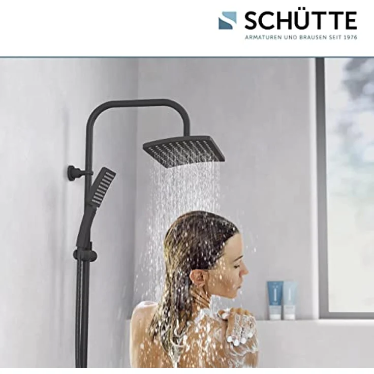 Schütte Duschset MALLORCA Duschsäule mit großer Regendusche Handbrause mit 3 Strahlarten Duschsystem ohne Armatur Schwarz Matt – Bild 2