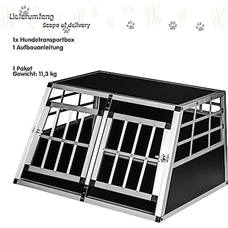 PETSTUFF Hundebox gerade Rückwand 90° - Größenwahl, Zwei Türen, Aluminium und MDF, schwarz-silber – Bild 3