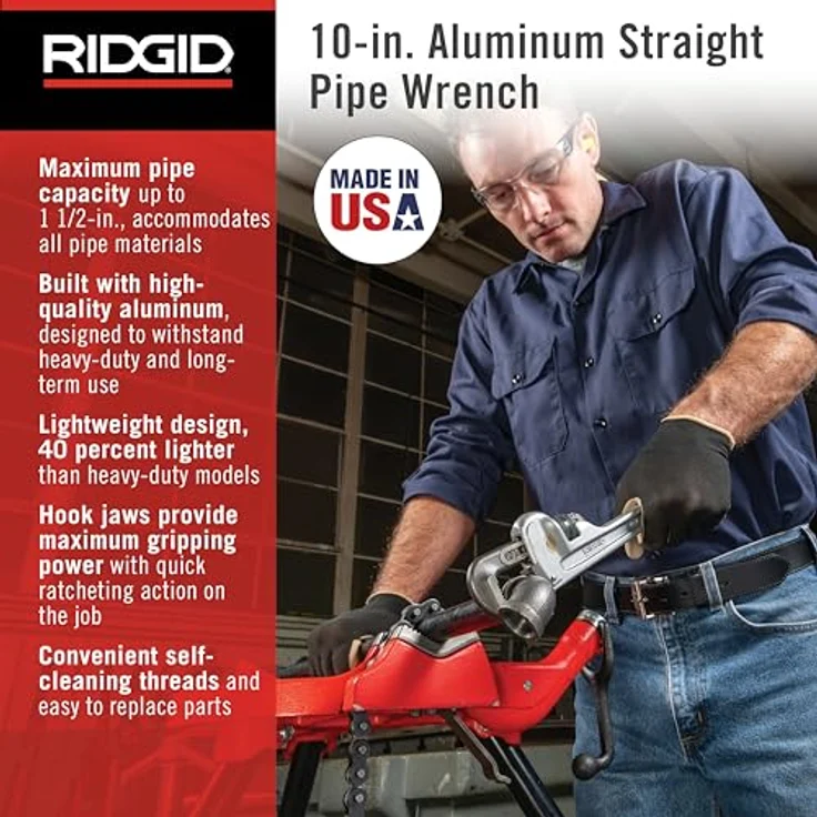 RIDGID 31090 Modell 810 gerade Aluminium-Rohrzange, 10'' Sanitär-Schraubenschlüssel – Bild 3