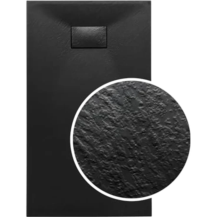 BAD LAND Walk-In Dusche KETIL 140x195 + Duschwanne VIDAR 90x160, Duschabtrennung Transparent Nano Glas, Duschtasse Rechteck Schwarz Steinoptik SMC mit Siphon Ø 90 mm – Bild 5