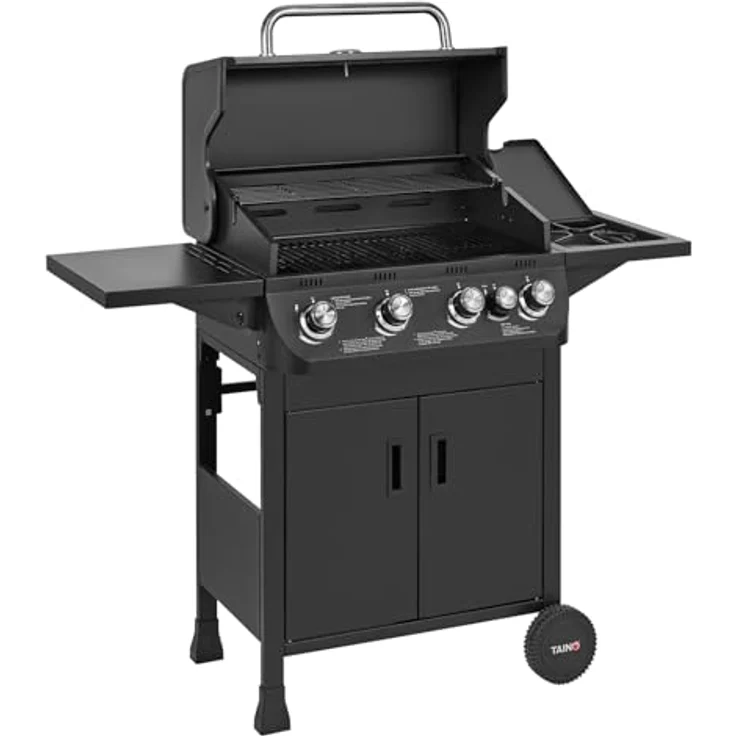 TAINO BRANDO 4+1 Gasgrill, BBQ Grillwagen mit 4 Edelstahlbrennern, Seitenkocher, klappbarem Seitentisch und integriertem Thermometer – Bild 2