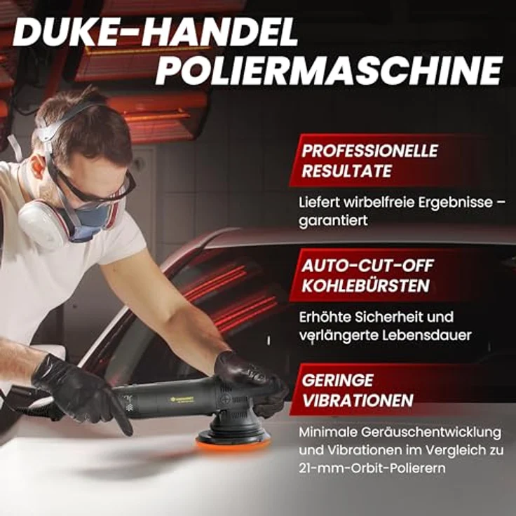 Duke-Handel Exzenter-Poliermaschine 810 W, 15mm Hub, 4800 max. U-min, ohne Akku und Ladegerät, Poliermaschine für Rechts- und Linkshänder, 6m Kabel, 7-stufige Geschwindigkeitsregelung – Bild 3