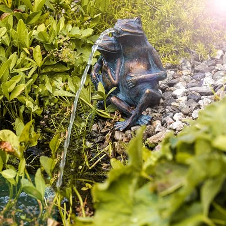 Esotec Wasserspeier-Figuren Frosch-Paar, Teichfigur aus Kunststein mit Silikonschlauch für Mini-Teich und Garten-Brunnen, wetterfest, 200 x 150 x 220 mm – Bild 4