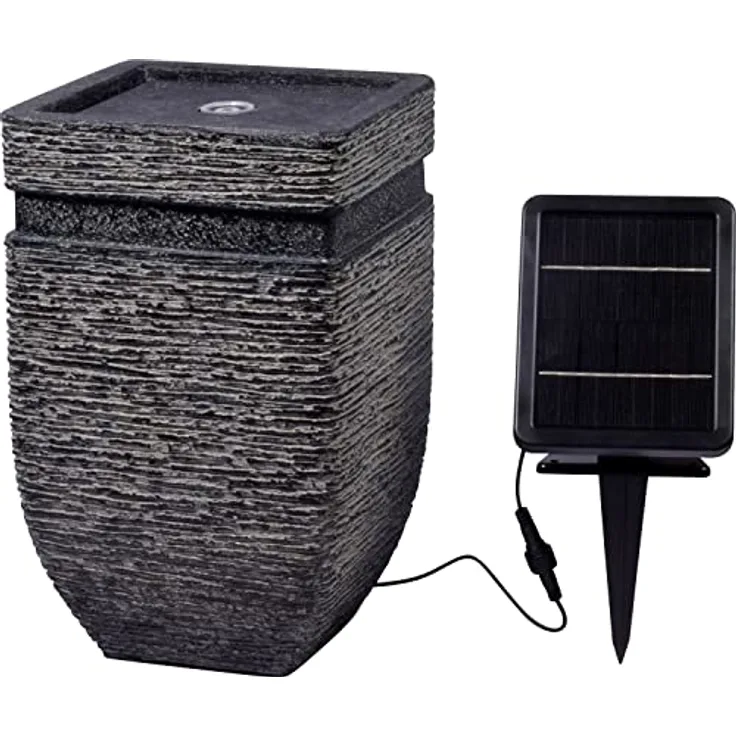dobar Gartenbrunnen „Hera“, Solar-Panel Wasserspiel mit LEDs, 25 x 25 x 40 cm, Kunststein