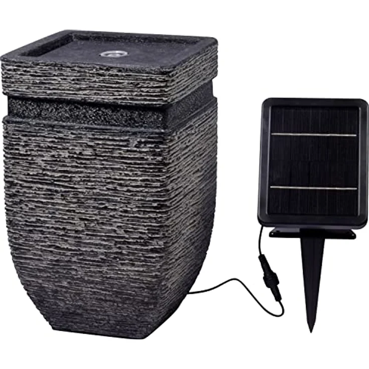 dobar Gartenbrunnen „Hera“, Solar-Panel Wasserspiel mit LEDs, 25 x 25 x 40 cm, Kunststein – Bild 1