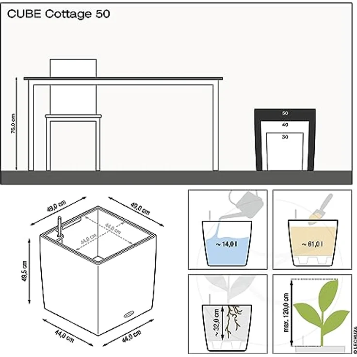 LECHUZA CUBE Cottage 50 graphitschwarz 15393 – Bild 4