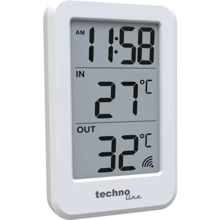 Technoline WS9172, Funk-Thermometer Wetterstation mit Innen-/Aussentemperaturanzeige, Weiss