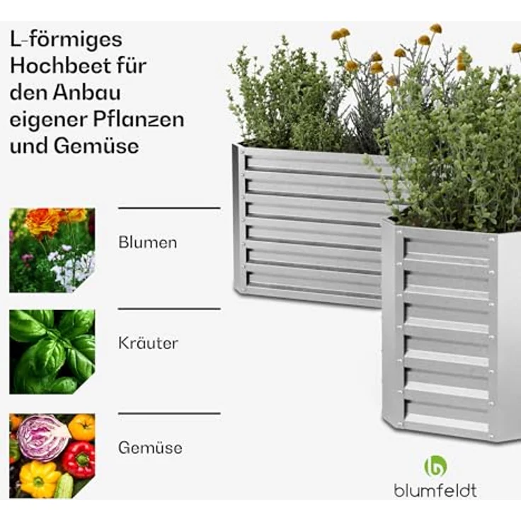 Blumfeldt Hochbeet High Grow Hochbeet L-Form (Set), 742 Liter Kapazität, Stahl, Garten, 160 x 160 cm, grau – Bild 4