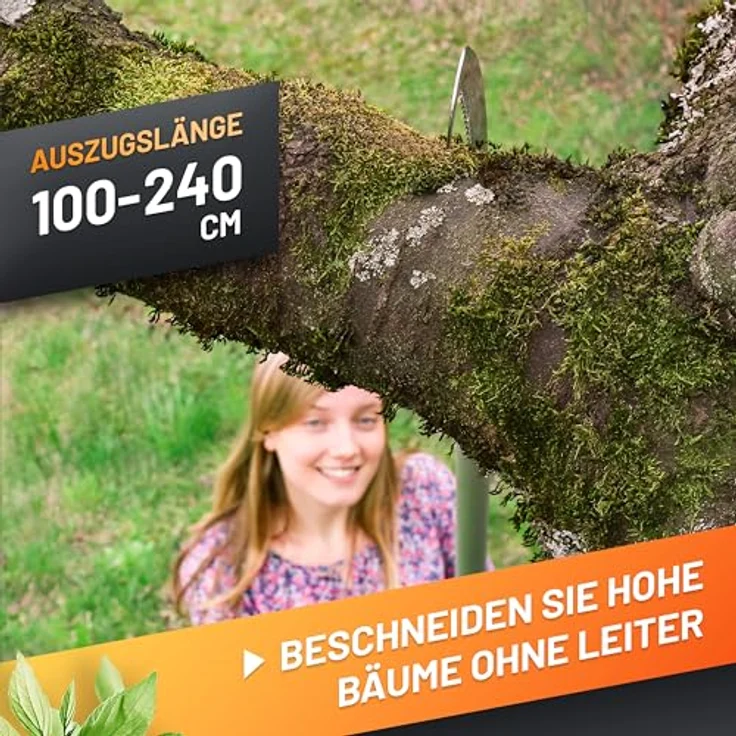 Grüntek Milena, Handsäge mit Teleskopstiel (100-240 cm), dreifach gezahntem Sägeblatt aus Kohlenstoffstahl, Aluminium und ergonomischem Griff, Silber/Gelb/Grün – Bild 5