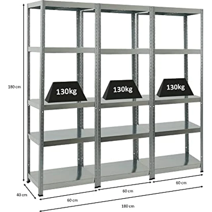 PROREGAL Mega Deal 3er-Sparset Metallregal Steel Eagle 180x60x40cm Fachlast 130kg Verzinkt Schwerlastregal, Küchenregal, Kellerregal, Steckregal, Garagenregal, Lagerregal, Weiß – Bild 2