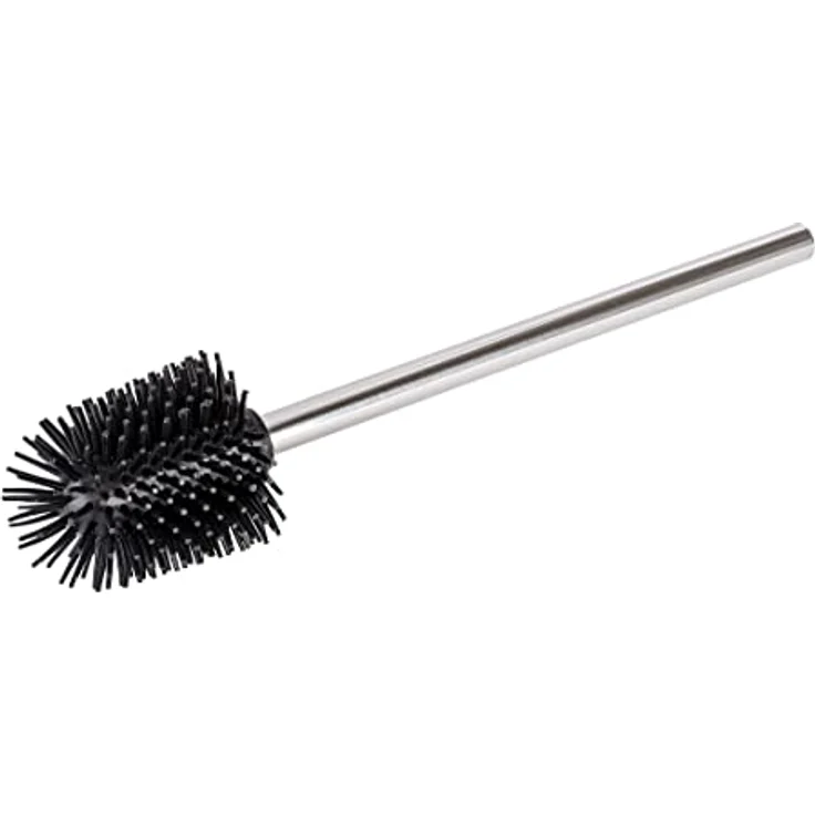 WENKO Ersatzbürste mit Silikon Bürstenkopf, Toilettenbürste mit auswechselbarem Bürstenkopf, Anti-Haft-Wirkung, mit rostfreiem, glänzendem Edelstahlstiel, Ø 7,5 x 35 cm, Silber/Schwarz – Bild 1