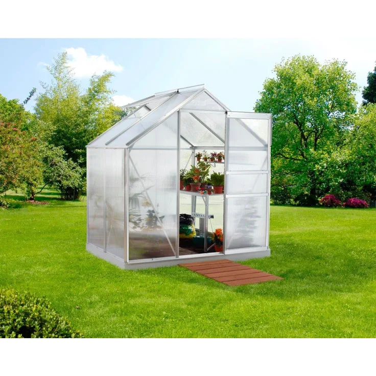 KONIFERA Gewächshaus Luna 2500, 4 mm Polycarbonat, BxTxH: 192 x 130 x 197 cm, mit Fundamentrahmen und Dachfenster, silberfarben