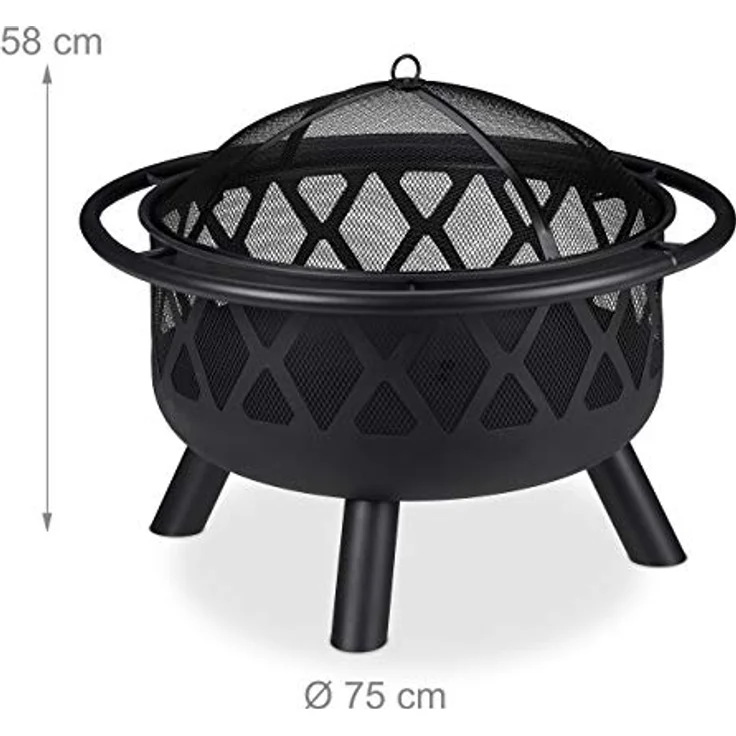 relaxdays Feuerschale mit Funkenschutz, XXL Feuerstelle für Terrasse und Garten, Stahl, Schwarz – Bild 4
