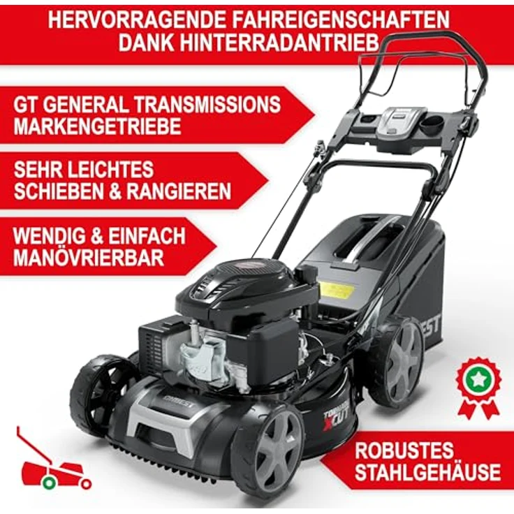 ONBEST TXC-3651, Benzin-Rasenmäher mit 6,5-PS-Viertaktmotor, 51 cm Schnittbreite, Tornado XCUT Mähsystem und 60-Liter-Fangkorb – Bild 6