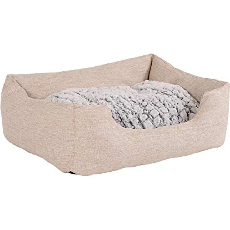 lionto Hundebett Hundekissen Hundekörbchen mit Wendekissen meliert, (S) 60x50 cm beige – Bild 3