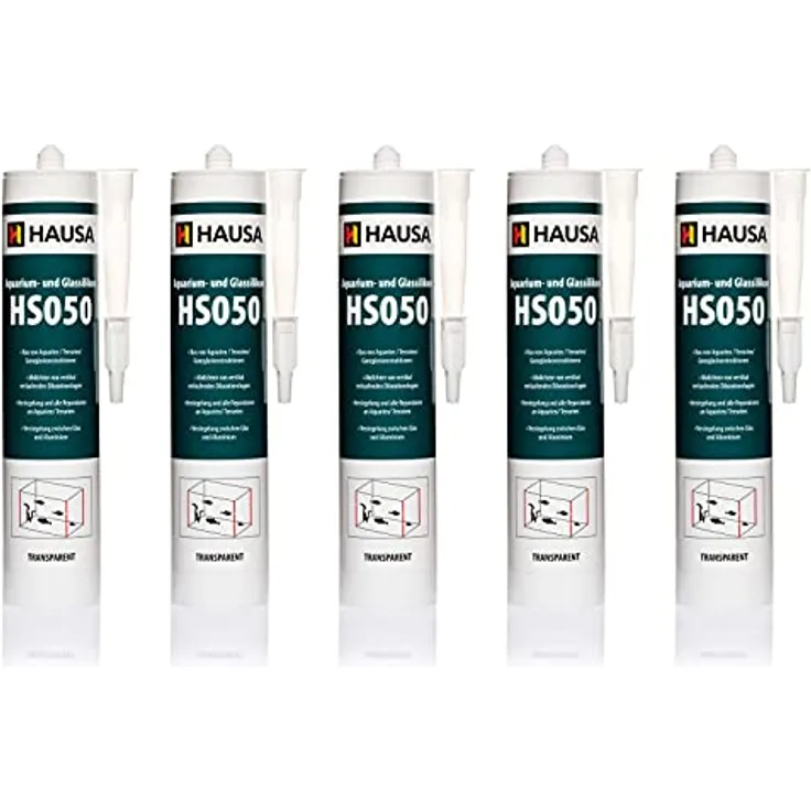 HAUSA Aquarium-Silikon Glas-Silikon HS050 transparent 5x 310ml Silikon-Kleber & Dichtstoff für Aquarien Terrarien Glaskonstruktionen schnelle Aushärtung, süß- meerwasserbeständig, fischsicher