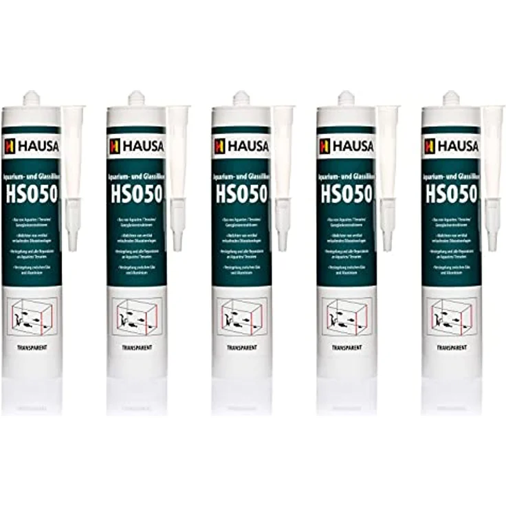 HAUSA Aquarium-Silikon Glas-Silikon HS050 transparent 5x 310ml Silikon-Kleber & Dichtstoff für Aquarien Terrarien Glaskonstruktionen schnelle Aushärtung, süß- meerwasserbeständig, fischsicher – Bild 1