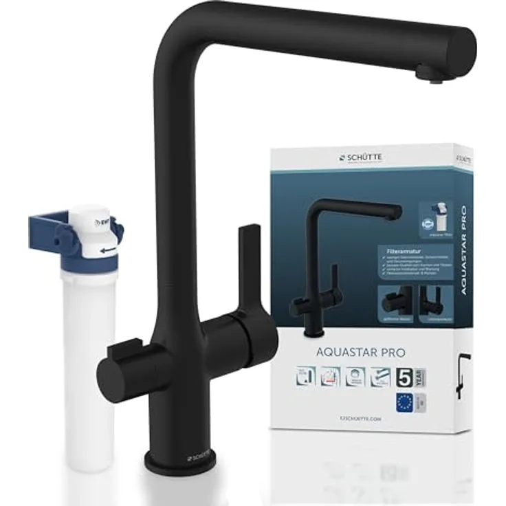 Schütte AQUASTAR PRO Spültischarmatur mit Filtersystem, Cold-Start-Funktion und 360° schwenkbarem Auslauf