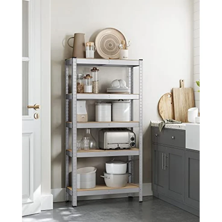 SONGMICS Schwerlastregal, 2er Set, 650 kg belastbar, 5 verstellbare Ablagen, silbern – Bild 2