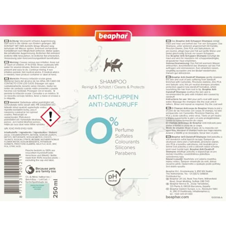 beaphar Tiershampoo Anti-Schuppen Shampoo 250 ml, milde Hautpflege für Hunde, angereichert mit Kamille und Pirocton-Olamin – Bild 2