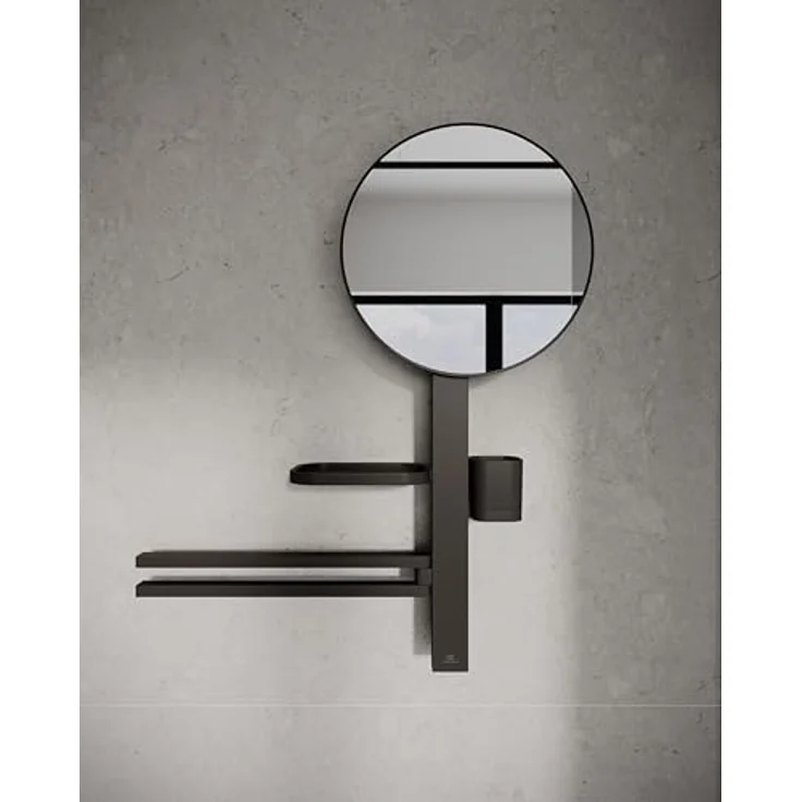 Ideal Standard Beauty Kosmetikspiegel-Set Bar M700, höhenverstellbare Wandhalterung, großer Spiegel Ø 328 mm, schwarz matt – Bild 6