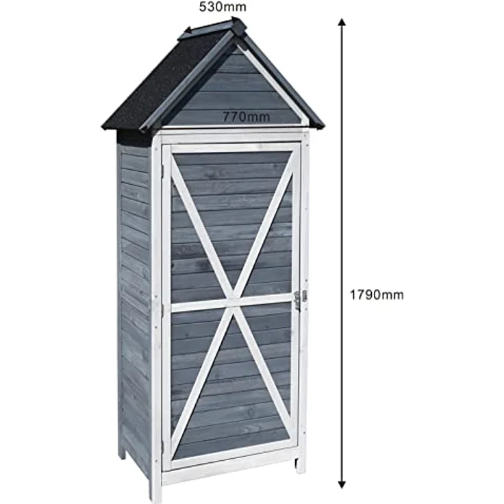 Wiltec Gartenschrank aus Holz grau 77x53x179cm mit Tür, Satteldach und Bitumenisolierung - Gerätehaus Werkzeughaus Geräteschrank Garden Storage Shed – Bild 5
