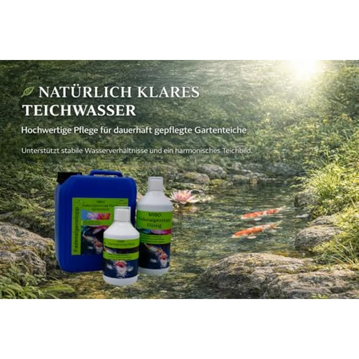MIBO Fadenalgenvernichter Flüssig 5L, Algenstopp für 150.000 Liter Teichwasser, ohne Kupfer und Schwermetalle, auch für Schwimmteiche geeignet – Bild 3