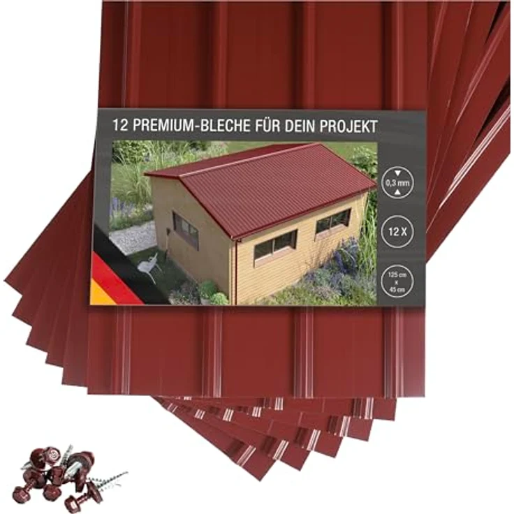 BRAVO International SMART Cover Set H12 Plus, 12 x Trapez-Abdeckblech 125 x 45 cm, 6,75 m², Stärke 0,3 mm, inkl. Schrauben, rot – Bild 1