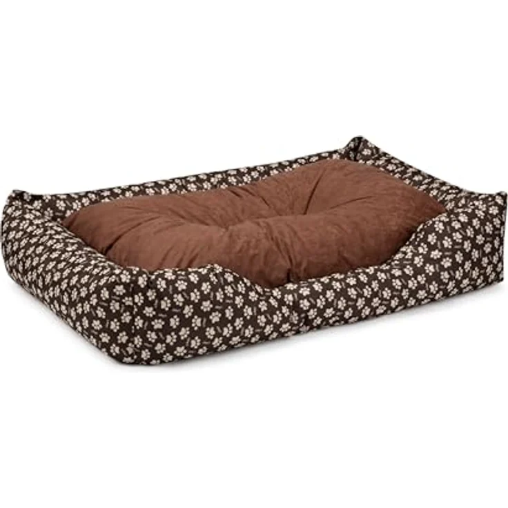 BedDog Hundebett Mimi, Hundesofa aus Cordura, Microfaser-Velours, waschbares Hundebett Vier-eckig mit Rand, Hundekissen für drinnen, draußen, XL, braun mit Pfoten – Bild 1