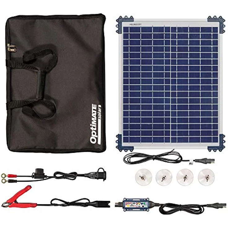Tecmate Optimate Solar Duo 20W, Solarpanel Reise-Kit mit 6-Stufen Smart-Ladegerät für 12V Blei-Säure- und Lithiumbatterien, wetterfest – Bild 1