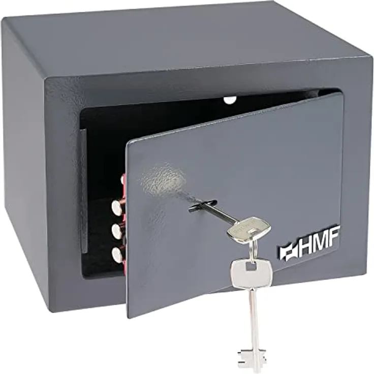 HMF 49216-11 Safe Tresor klein mit Schlüssel, Möbeltresor | 23 x 17 x 17 cm | Anthrazit