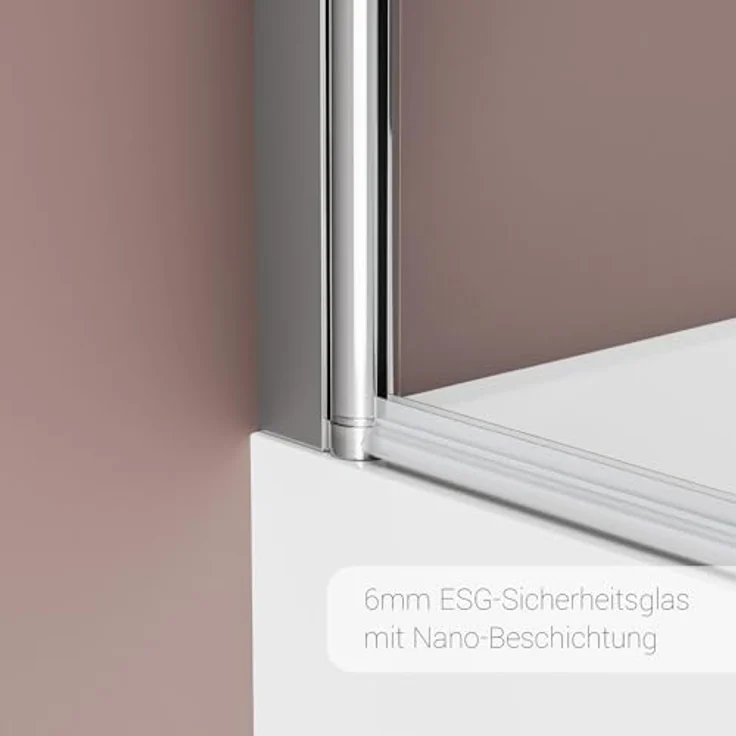 BERNSTEIN Badewannenaufsatz NT201, Duschwand Faltwand für Badewanne 100x140cm aus ESG-Glas, Hebe- und Senkmechanismus, Profilfarbe Chrom oder Schwarz – Bild 2