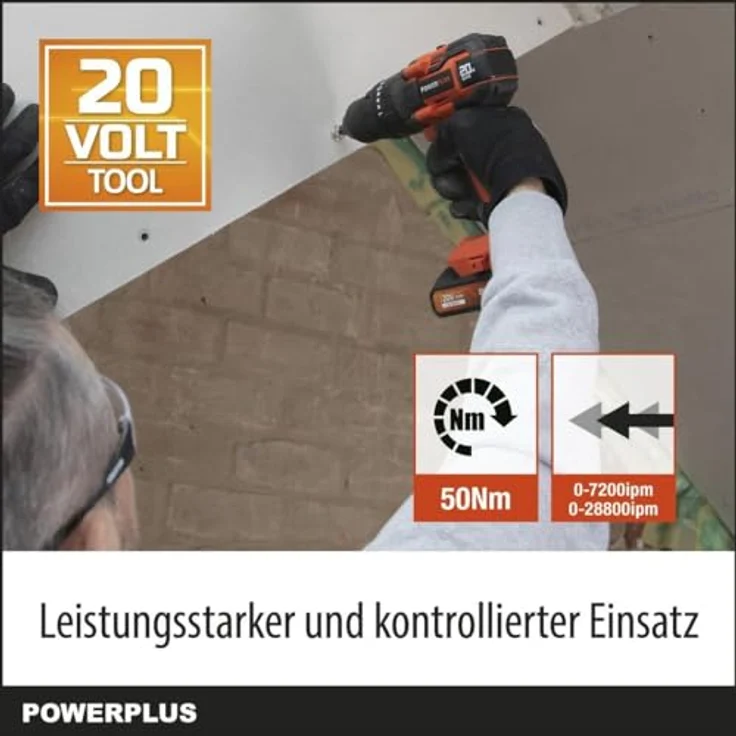 Powerplus Powdp15200, 20V Hammerbohrer mit 26 Drehmomentstufen, selbstspannendem Bohrfutter und LED-Leuchte für Holz, Metall und Beton – Bild 5