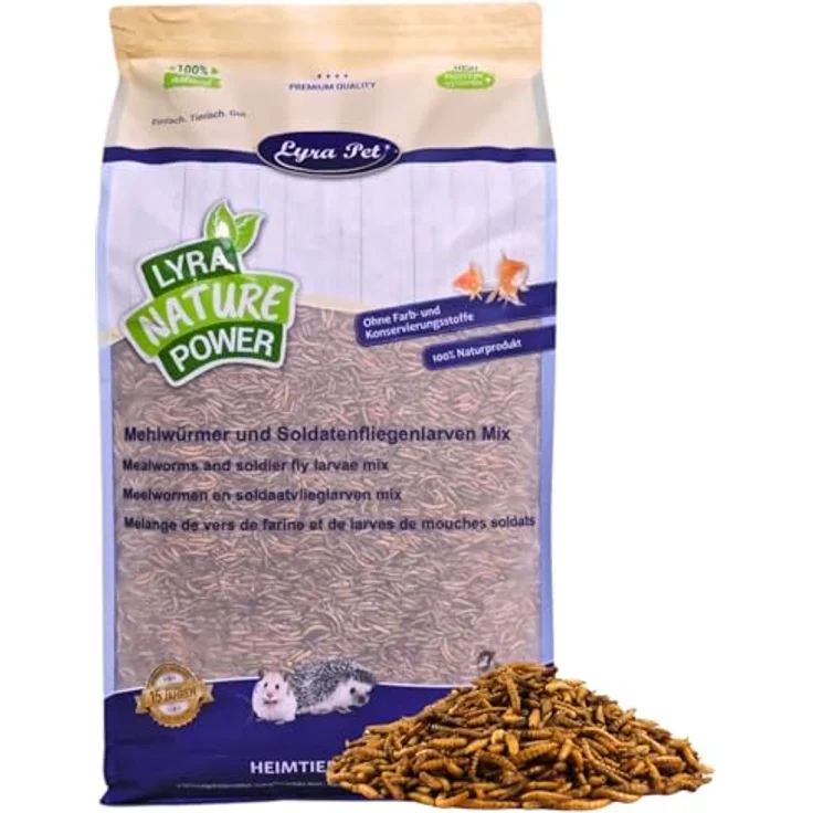 Lyra Pet® 5 kg Mehlwürmer Soldatenfliegenlarven Mix, getrocknet, reich an Proteinen & Ballaststoffen, ideales Kalzium-Phosphor-Verhältnis, natürliches Futter für Vögel, Nager, Fische & Reptilien – Bild 1