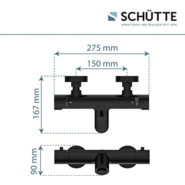 Schütte London Thermostatische Badarmatur, Hartafstand 150 mm, Zwart Mat, mit Eco-Stopp-Funktion und Temperatursperre – Bild 5
