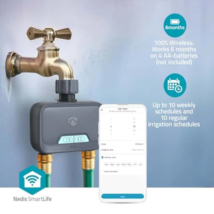 Nedis Bewässerungscomputer NEDIS Wassersteuerung SmartLife, App-gesteuert, IP54, grau – Bild 8